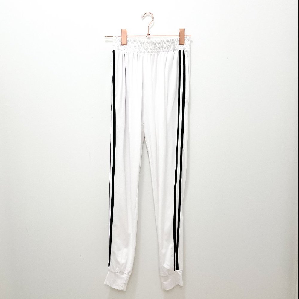 WHITE JOGGERS WITH BLACK STRIPE, SIZE SMALL
